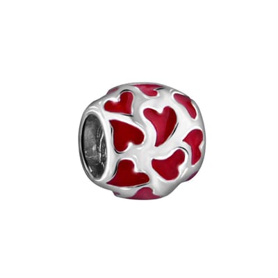 Quiges - 925 - Zilveren - Bedels -Sterling zilver - Beads - Harten Rood Kraal Charm - Geschikt – voor - alle bekende merken - Armband Z671