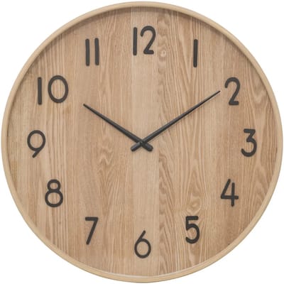 Atmosphera Wandklok/muur klok - Woody - Dia 55 cm - hout - beige - keuken/kamer/kantoor