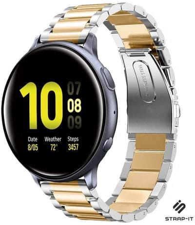 Strap-it Stalen schakel band - geschikt voor Samsung Galaxy Watch Active / Active2 / Galaxy Watch 3 41mm / Galaxy Watch 1 42mm / Gear Sport (zilver/goud)