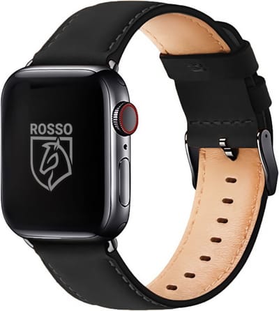 Rosso Deluxe Bandje Echt Leer - Geschikt voor Apple Watch 1 / 2 / 3 / 4 / 5 / 6 / 7 / 8 / 9 / 10 / 11 / SE - 38MM / 40MM / 41MM / 42MM - Polsband Horloge Echt Leder - Zwart