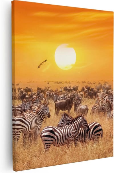 Artaza Canvas Schilderij Wilde Dieren - 40x50 cm - Wanddecoratie Afrika - Muurdecoratie Zebra - Kamer Accessoires Savanne
