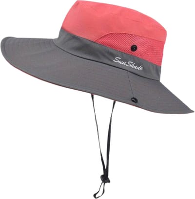 Livano Zonnehoed - Reishoed - UV Beschermende Hoed - Bucket Hat - Festival - Pet - Hoedje Voor Dames & Heren - Hoofdbescherming - Rood & Grijs