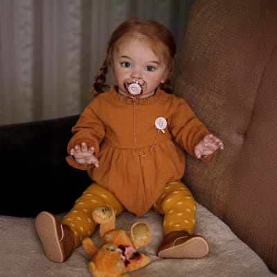 Realistische Peuter Pop - Babypop Meisje - Spelen en Leren - Zachte Doek Lichaam - 26 Inch - Bruin Haar