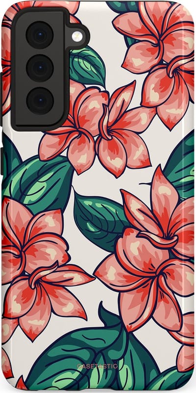 Casetastic hoesje geschikt voor Samsung Galaxy S21 FE 5G - Dubbellaagse bescherming - Bloemenparadijs - Fashion Case - Petrol Koraal Perzik Wit
