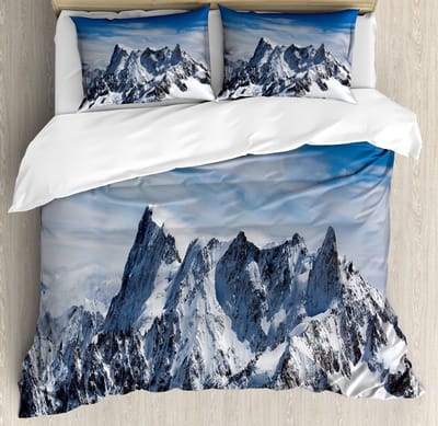 ABAKUHAUS Mountains dekbedovertrekset, hoogwaardige zachte en warme driedelige dekbedovertrek met 2 kussenslopen, tweepersoonsbed, witblauw