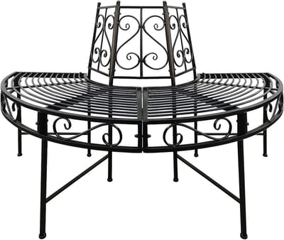 Halfronde Boombank 125 cm - Metaal Zwart - Tuinbank Halve Cirkel - Tuinbank voor Boom - Parkbank Rond - Tuinmeubilair