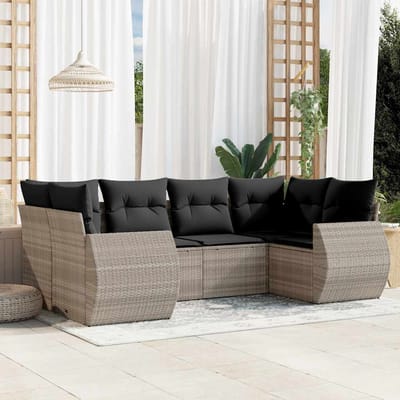 vidaXL - 6-delige - Loungeset - met - kussens - poly - rattan - lichtgrijs