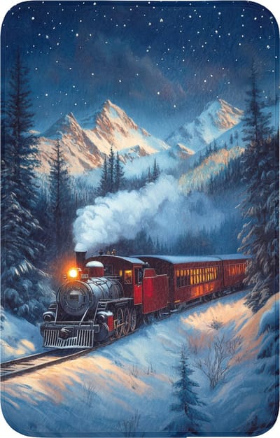 WC mat 50x80 cm - Antislip - Trein - Kerst - Sneeuw - Kersttrein - Toiletmat - Vloermat - Douchemat - Toilet tapijt - Toiletmatten