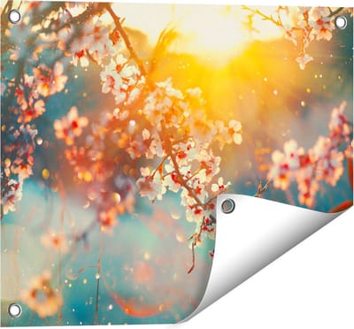 Gards Tuinposter Bloesemboom tijdens Zonsondergang - Bloem - 50x40 cm - Tuindoek - Tuindecoratie - Wanddecoratie buiten - Tuinschilderij