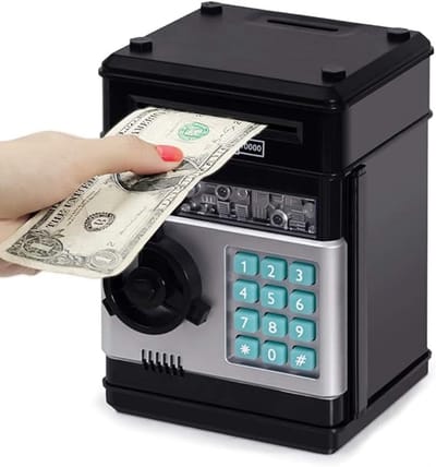 Daity Kinderspaarpot - ATM elektronische spaarpot - geschikt voor kinderen van 3 tot 12 jaar - ATM mini speelgoedpot (zwart).