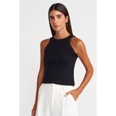 Aansluitende Ribbelmouwloze Blouse