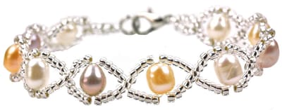 Zoetwaterparel armband Pearl 8 Soft Colors - - echte parels - wit - roze - zalm- oranje - zilver - luxe sieraden zakje - parel armband dames