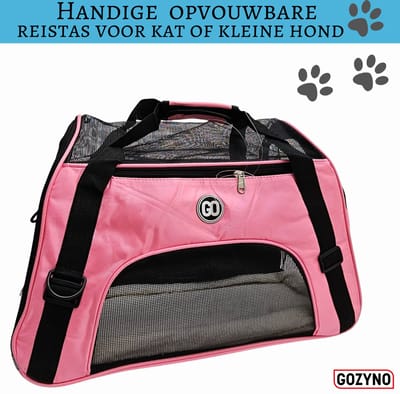 Opvouwbare Katten reismand-Kattenreistas-met schouderband-Lichtgewicht-Dierentransport-Reismand kat-Diervriendelijk-Wasmachine bestendig-Gozyno-Roze-inclusief Dons matje-Gratis speeltje
