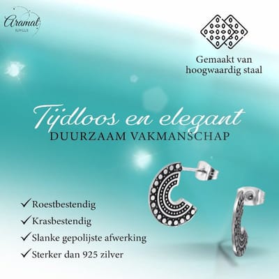 Aramat Jewels | Oorbellen | Zwarte Stalen Hoepel Oorbellen - Bali oorstekers | | | | | | | Verkleurd niet