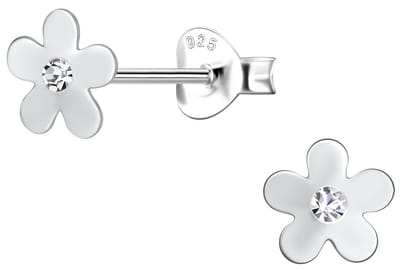 Joy|S - Zilveren bloemetje oorbellen - zilver - egaal gepolijst - 6 mm - kristal - bloem - sterling zilver 925