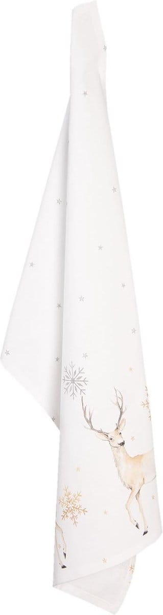 Clayre & Eef Theedoek 50x70 cm Wit Beige Katoen Hert