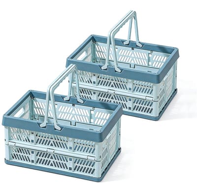 Dailygoods- Vouwmand opvouwbaar - Opbergmand met deksel - Set van 2 - 10 liter - Handvat - Duurzaam kunststof - Multifunctioneel