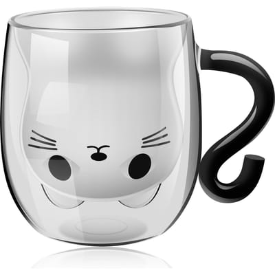 Schattige Kat Mokken Dubbelwandig Schattige Theekopjes met Handvat 250-300ml Glas Kat Koffiemok Temperatuurbestendig Glas Water Melk Mok 250ml-300ml