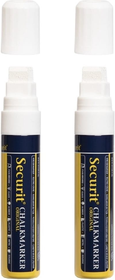 2x securit krijtstift - wit - platte punt - 7-15 mm - krijt - chalkmarker - krijtmarker