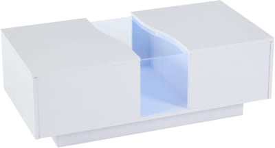Moderne LED-salontafel met 2 lades - 100 x 50 x 35 cm, witte hoogglans bijzettafel met LED-lamp en acryl blad, MDF bijzettafel voor woonkamer, slaapkamer