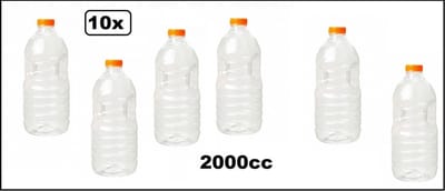 10x Flesje helder 2000cc met oranje dop - drink fles vruchten sap limonade drank