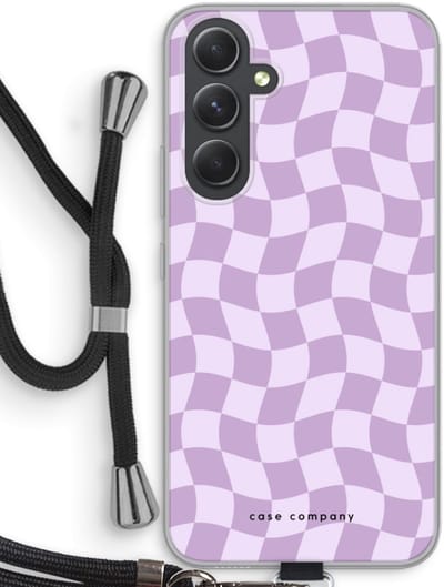 Case Company® - Hoesje met koord geschikt voor Samsung Galaxy A54 hoesje met Koord - Grid Paars - Telefoonhoesje met Zwart Koord - Bescherming aan alle Kanten en Over de Schermrand