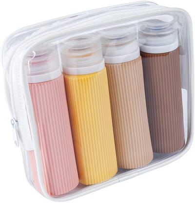 Dailygoods- Reisflessen Set van 4 - Silicone Toilettassen - Lekvrij Reiscontainers - Reisflessen voor Shampoo/Lotion - BPA-vrij - Transparante Opbergtas met Rits - Toilettas