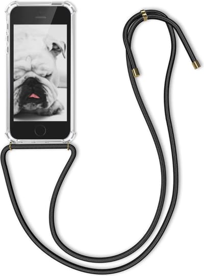kwmobile telefoonhoesje geschikt voor Apple iPhone SE (1.Gen 2016) / iPhone 5 / iPhone 5S - Hoesje met telefoonkoord - Back cover in zwart / transparant