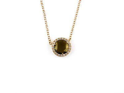 model Viva ketting in zilver roze verguld met hanger groene steen en cubic zirconia