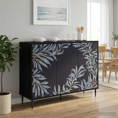 vidaXL - Dressoir - DOKKUM - Zwart - eiken - 102 - x - 33 - x - 76 - cm - Bewerkt - hout
