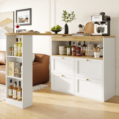 BLACKCOLORS 360° draaibare hoge tafel (romp 105 x 39 x 102 cm) met 4 laden en open planken, geschikt voor eetkamer/kantoor/woonkamer, wit