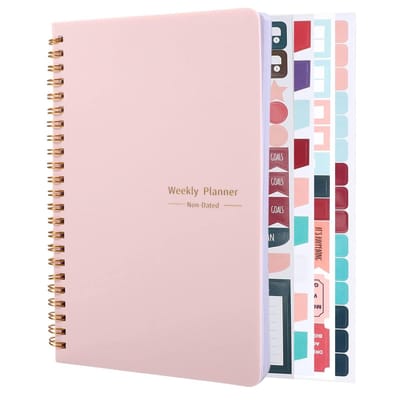 Dailygoods- Weekplanner A5 ongedateerd - Checklist - Notitieboek - Kalender - Organizer - 4 vellen/plakstickers - Plannernotitieboek