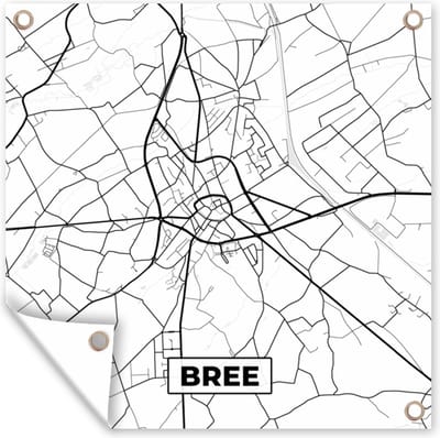 Tuin poster Zwart Wit – België – Plattegrond – Stadskaart – Kaart – Bree - 200x200 cm - Tuindoek