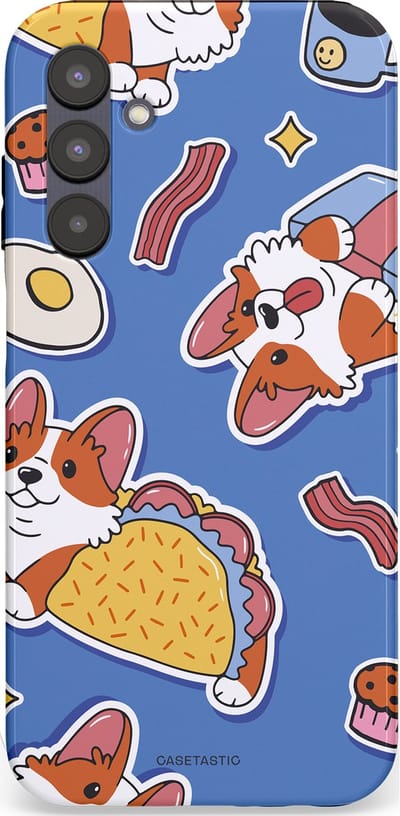 Casetastic Hoesje Geschikt voor Samsung A25 - Stijlvolle Beschermende Duo-layer Case - Corgi en Snacks