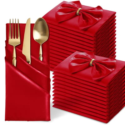 longziming -Vierkante Servetten - Satijn Servetten - Zijdezachte Aanvoeling En Luxe Glans - 100% Polyester Satijn - Kreukelarm En Lichtbestendig - 12 Stuks - Rood