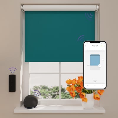 DTCH® Elektrisch Rolgordijn Verduisterend - Easy - Petrol - 100 x 190 cm - Motionblinds CMD-02-P