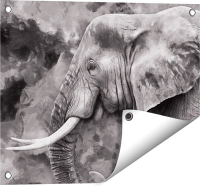 Gards Tuinposter Olifant - Abstract - Zwart Wit - 50x40 cm - Tuindoek - Tuindecoratie - Wanddecoratie buiten - Tuinschilderij