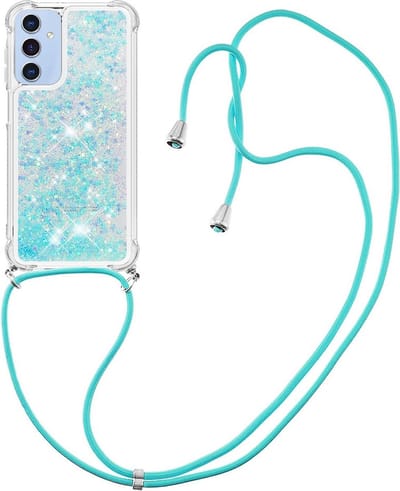 Coverup Hoesje - Geschikt voor Samsung Galaxy A15 Hoesje - Coverup Liquid Glitter Back Cover met Koord - Lichtblauw