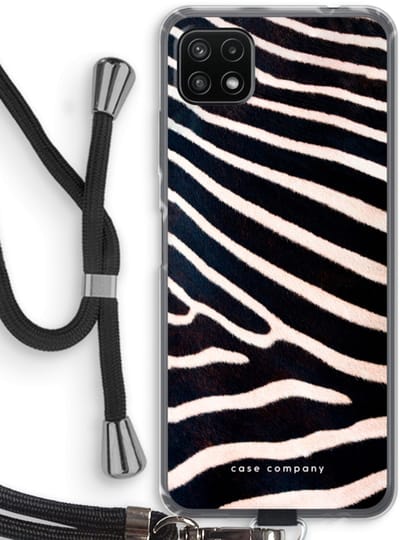 Case Company® - Hoesje met koord geschikt voor Samsung Galaxy A22 5G hoesje met Koord - Zebra - Telefoonhoesje met Zwart Koord - Bescherming aan alle Kanten en Over de Schermrand
