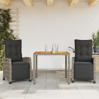 vidaXL - 3-delige - Tuinset - met - kussens - poly - rattan - grijs