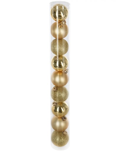 JJA - 9 gouden kerstballen 6 cm met verschillende afwerkingen