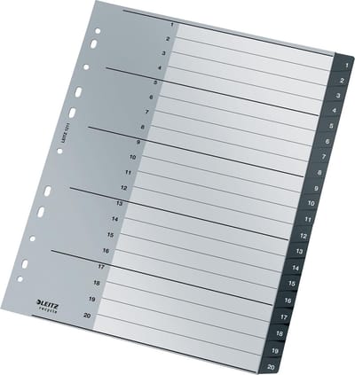 Tabblad Leitz Recycle A4 11-gaats 1-20 extra breed PP - 10 stuks
