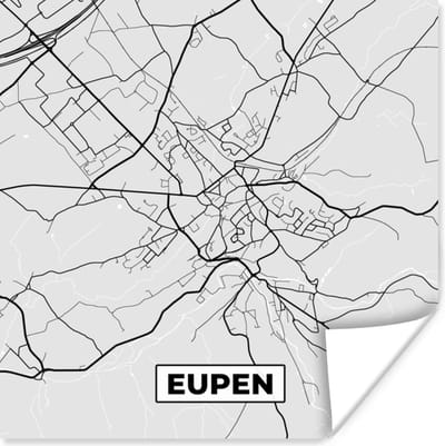 Poster België – Eupen – Stadskaart – Kaart – Zwart Wit – Plattegrond - 100x100 cm XXL