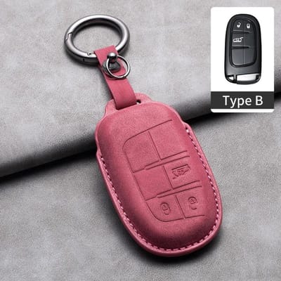 Leren Autosleutelhoes Cover Shell Voor Jeep Chrysler 300 200 Dodge Charger Grand Cherokee Wrangler Compass Renegade Voor Fiat 500X pink
