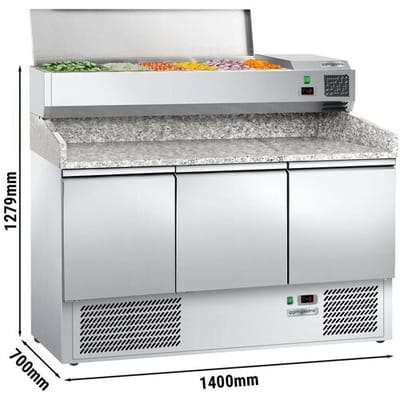 GGM Gastro Pizzakühltisch ECO - 1400x700mm - mit 3 Türen - inkl. Kühlaufsatzvitrine - 6x GN 1/4 Zilver