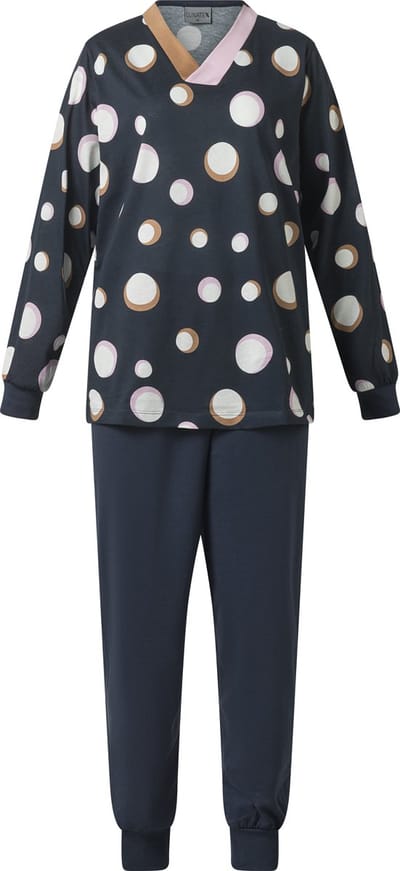 Lunatex - dames pyjama 124213 - allover print- donkerblauw - maat L
