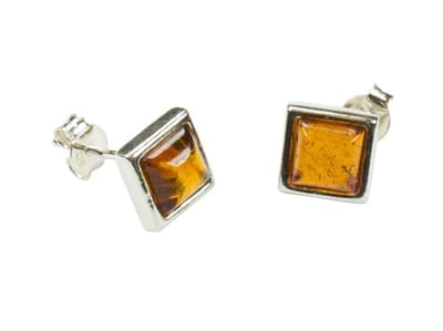 Zilveren knop oorbellen Barnsteen / Amber 925 zilver