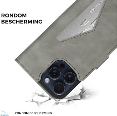 Mobiparts Classic Wallet hoesje geschikt voor Apple iPhone 15 Pro Max met 1 Screenprotector van Gehard Glas - Grijs