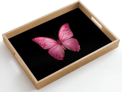 Dienblad hout 50x35 cm - Schootdienblad - Vlinder - roze - Elegant - Borrelplank rechthoek - Plateau dienbladen