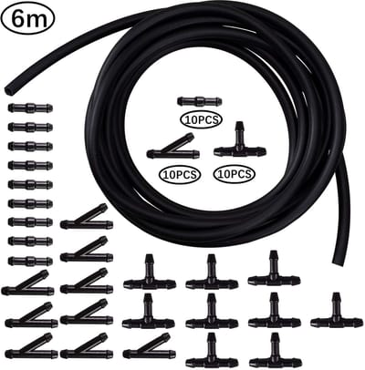 Dailygoods- Ruitensproeierslang 6 meter - Universele Slang - Reparatieset - Slangaansluitingen 30 stuks - Betrouwbare Technologie - Eenvoudige Installatie - Wasslang